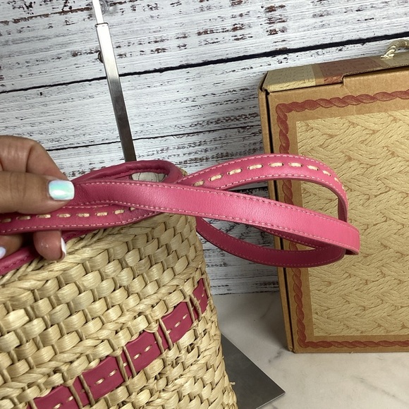 Brighton‎ Carmella Straw Basket Woven Shoulder Bag Pink Leather Trim Summer - Picture 6 of 14